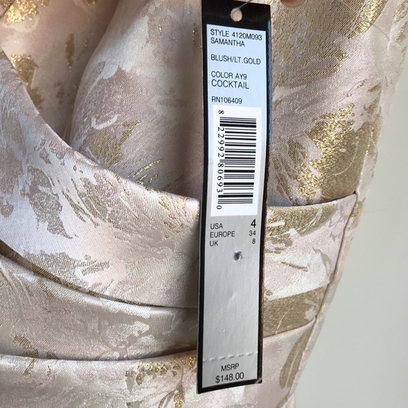 Tahari Samantha Blush light Gold Metallic Cocktail dress - Picture 7 of 16